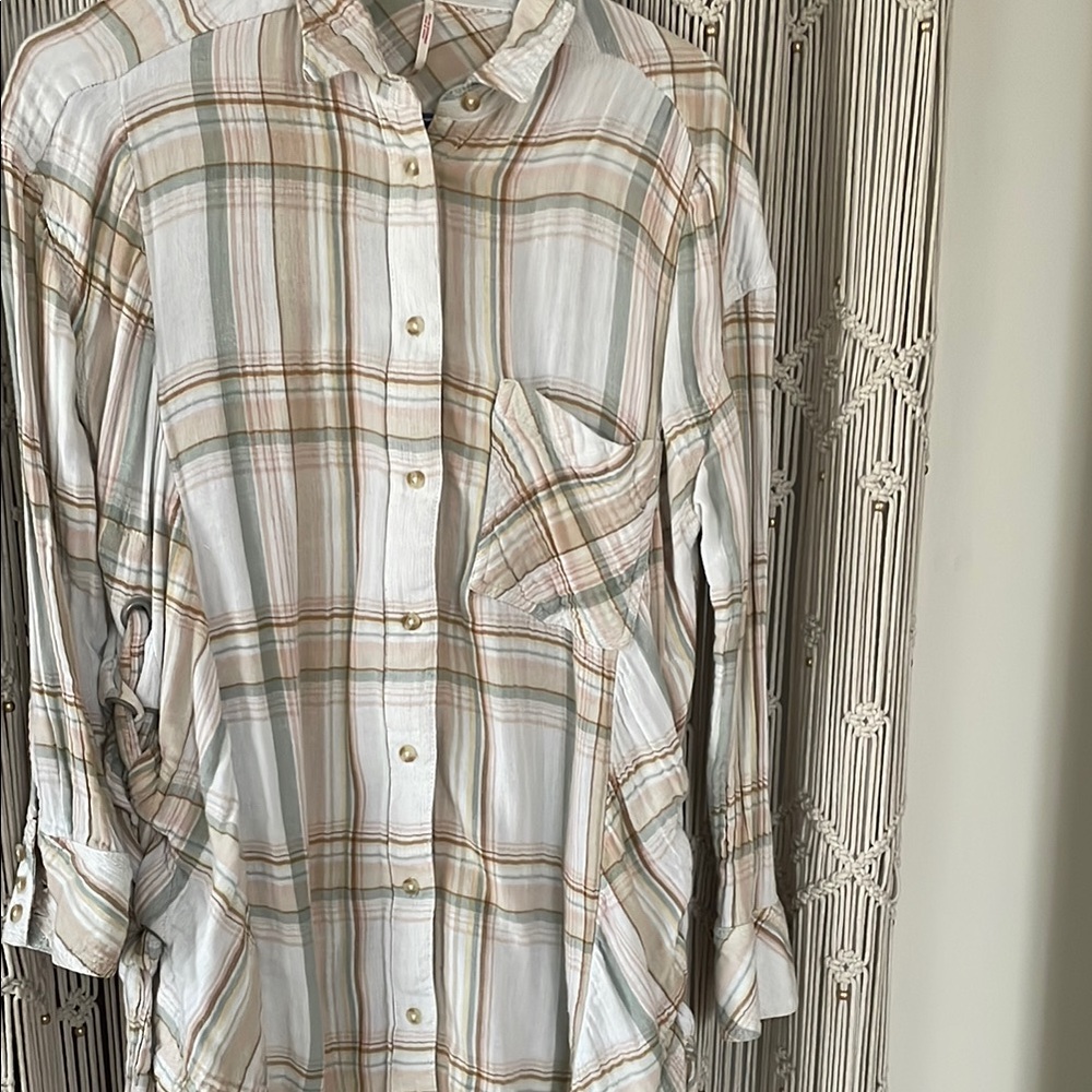 Free people lace up plaid shirt